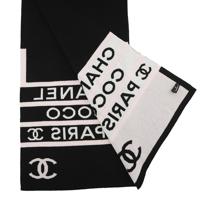 シャネル マフラー ココマーク カシミヤ CHANEL ストール 黒 白
