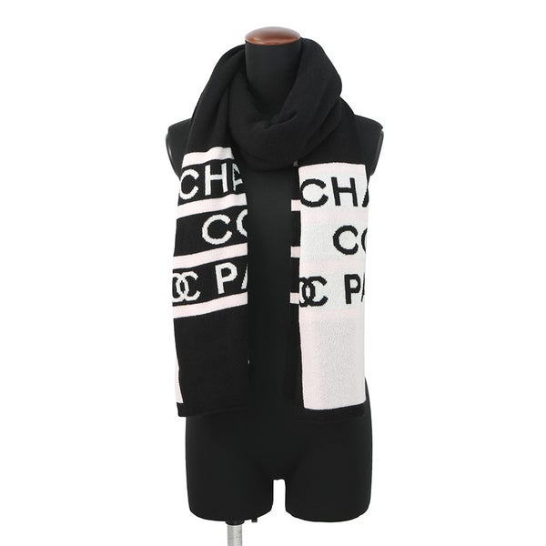 シャネル マフラー ココマーク カシミヤ CHANEL ストール 黒 白