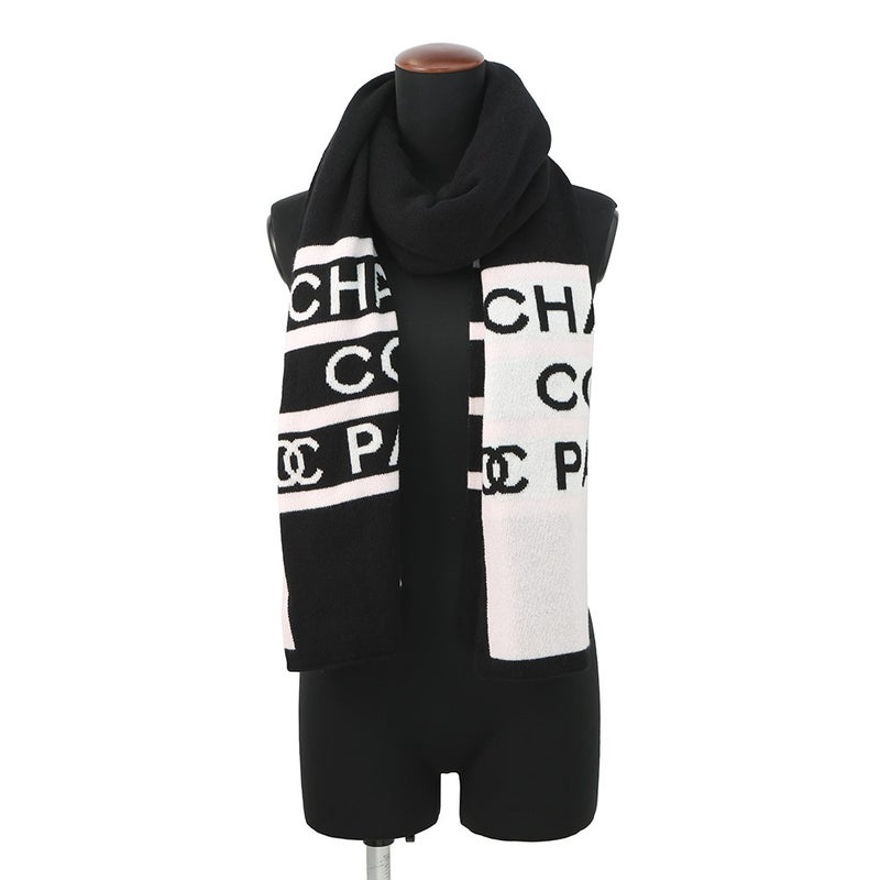 シャネル マフラー ココマーク カシミヤ CHANEL ストール 黒 白