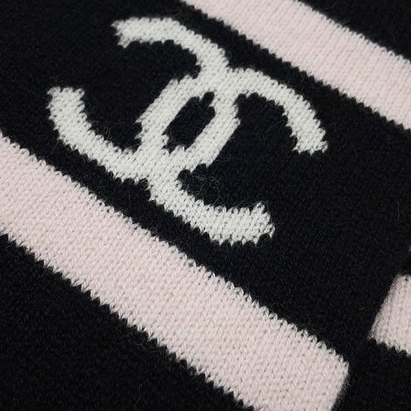 シャネル マフラー ココマーク カシミヤ CHANEL ストール 黒 白