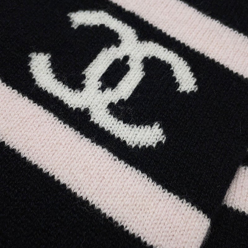 シャネル マフラー ココマーク カシミヤ CHANEL ストール 黒 白