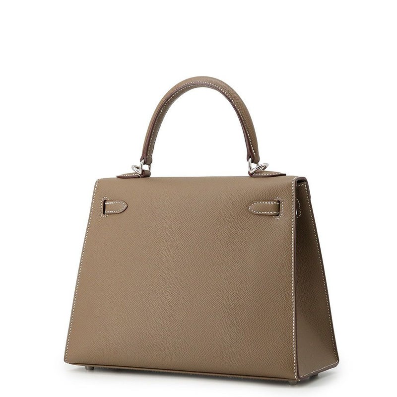 エルメス ハンドバッグ ケリー25 外縫い エトゥープ/シルバー金具 エプソン B刻印 2wayショルダー