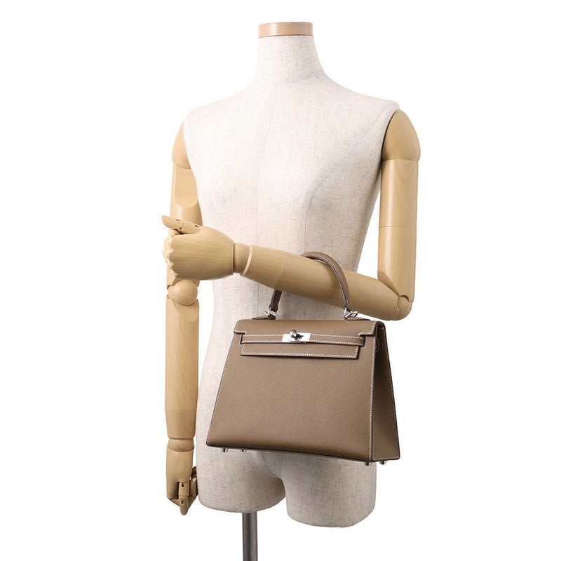 エルメス ハンドバッグ ケリー25 外縫い エトゥープ/シルバー金具 エプソン B刻印 2wayショルダー