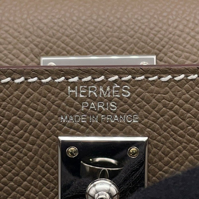 エルメス ハンドバッグ ケリー25 外縫い エトゥープ/シルバー金具 エプソン B刻印 2wayショルダー