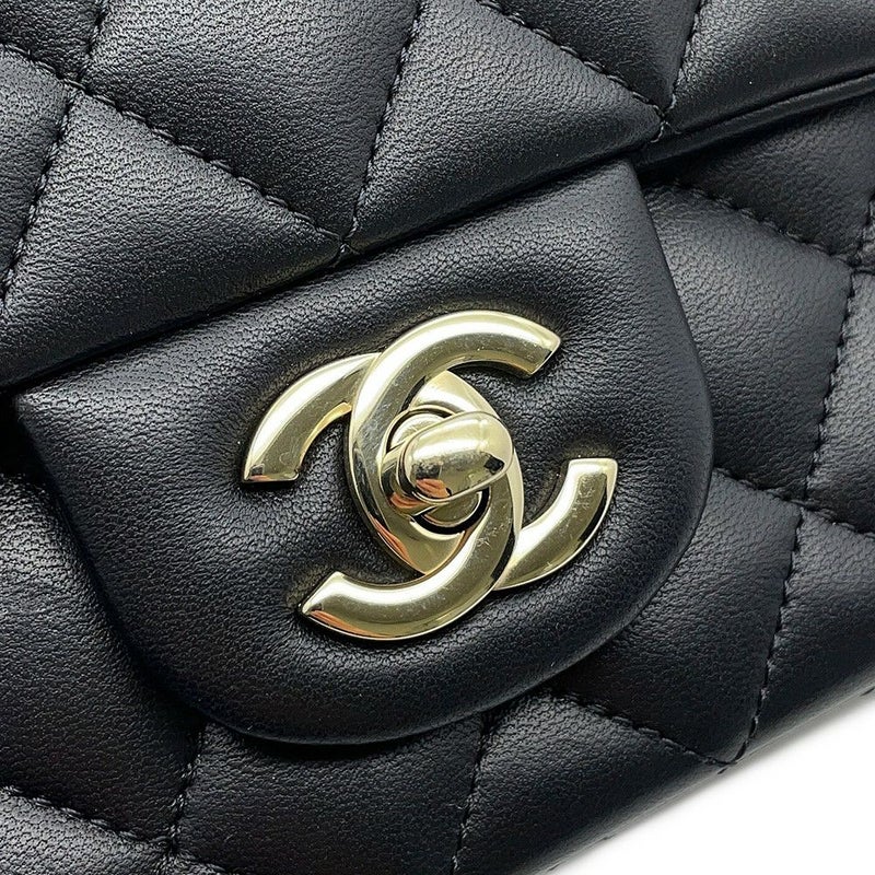 シャネル チェーンショルダーバッグ マトラッセ ココマーク トップハンドル ミニ ラムスキン AS2431 黒