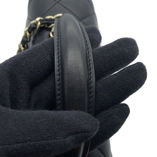 シャネル チェーンショルダーバッグ マトラッセ ココマーク トップハンドル ミニ ラムスキン AS2431 黒