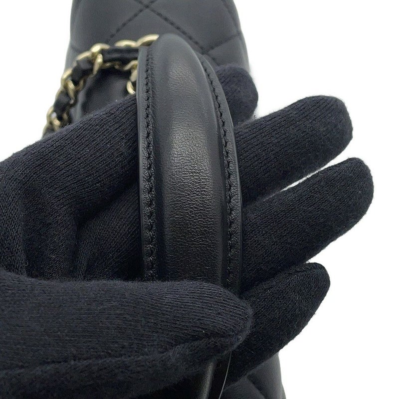 シャネル チェーンショルダーバッグ マトラッセ ココマーク トップハンドル ミニ ラムスキン AS2431 黒