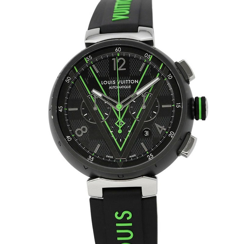 ルイヴィトン タンブール オトマティック クロノグラフ ダミエ グラフィット レース QA130 黒文字盤