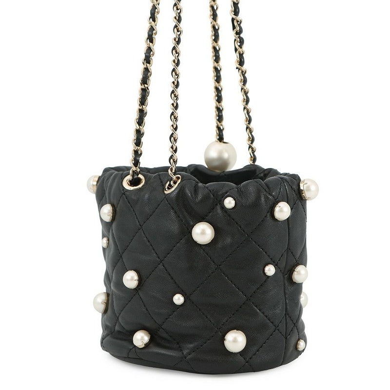 シャネル チェーンショルダーバッグ マトラッセ ココマーク ラムスキン フェイクパール AS2518 CHANEL 黒