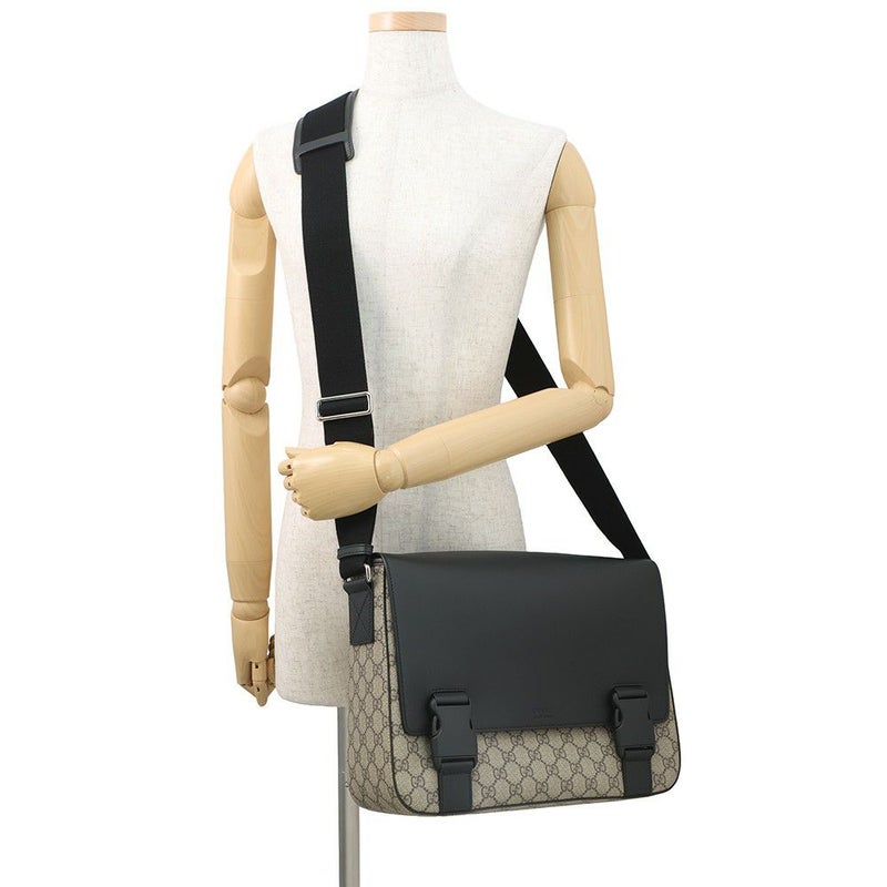 グッチ ショルダーバッグ GGスプリーム/レザー 406367 GUCCI メッセンジャーバッグ 黒