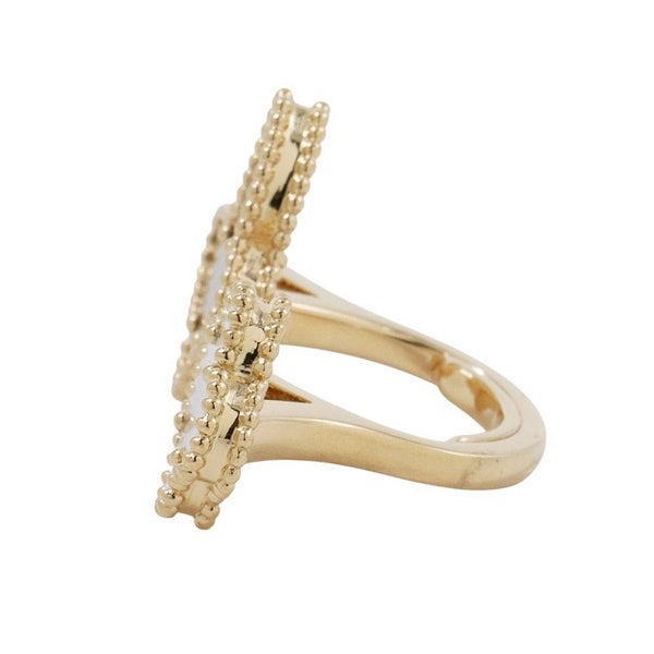 ヴァンクリ リング ラッキー アルハンブラ アントレ レ ドア リング タイガーズアイ/マザーオブパール K18YG サイズ約8号 指輪