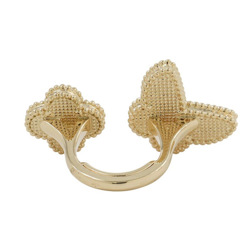 ヴァンクリ リング ラッキー アルハンブラ アントレ レ ドア リング タイガーズアイ/マザーオブパール K18YG サイズ約8号 指輪