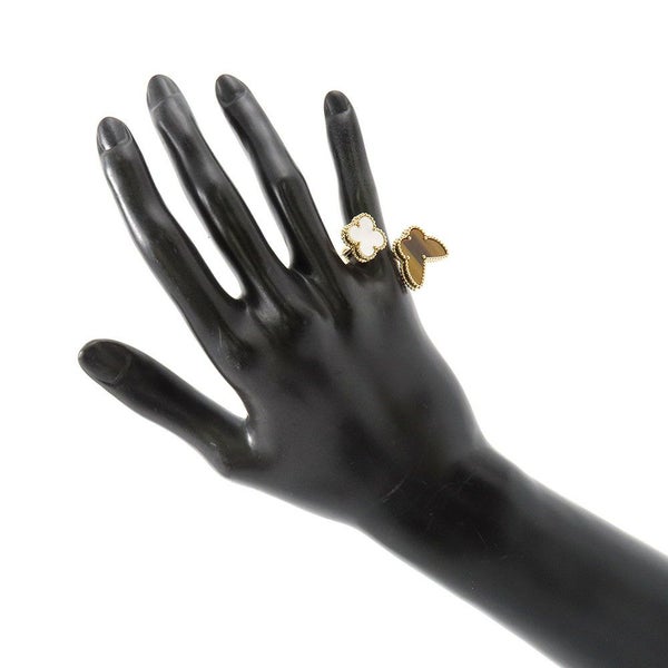 ヴァンクリ リング ラッキー アルハンブラ アントレ レ ドア リング タイガーズアイ/マザーオブパール K18YG サイズ約8号 指輪