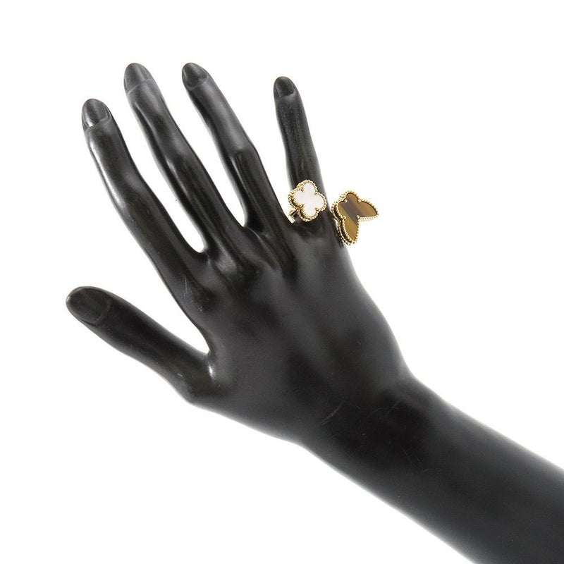 ヴァンクリ リング ラッキー アルハンブラ アントレ レ ドア リング タイガーズアイ/マザーオブパール K18YG サイズ約8号 指輪