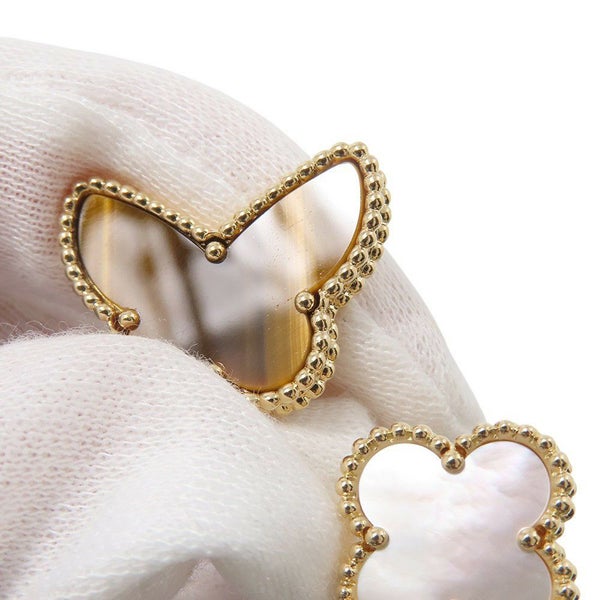 ヴァンクリ リング ラッキー アルハンブラ アントレ レ ドア リング タイガーズアイ/マザーオブパール K18YG サイズ約8号 指輪