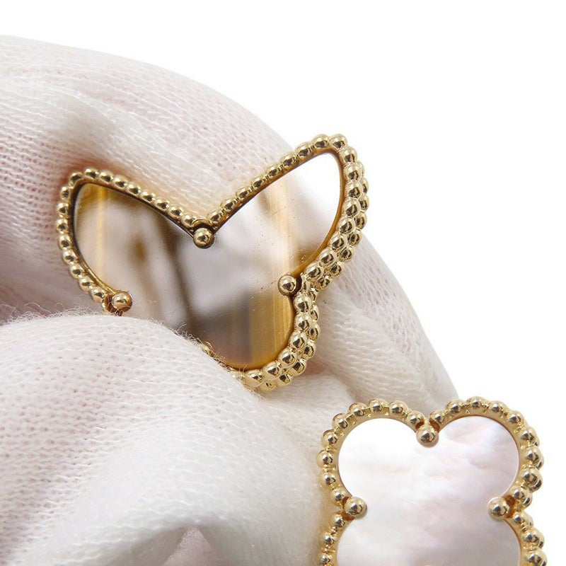 ヴァンクリ リング ラッキー アルハンブラ アントレ レ ドア リング タイガーズアイ/マザーオブパール K18YG サイズ約8号 指輪