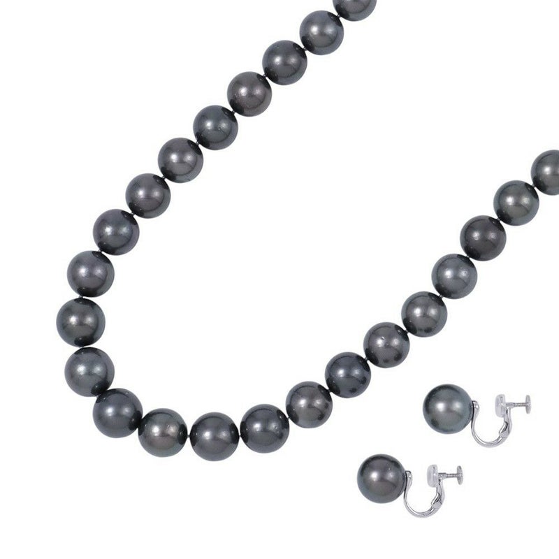 タサキ ネックレス グラデーション イヤリングセット 黒真珠 パール/ダイヤモンド 1P 0.01ct K18WGホワイトゴールド TASAKI