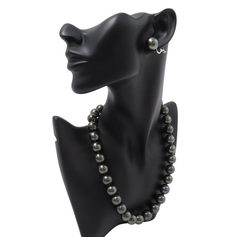 タサキ ネックレス グラデーション イヤリングセット 黒真珠 パール/ダイヤモンド 1P 0.01ct K18WGホワイトゴールド TASAKI