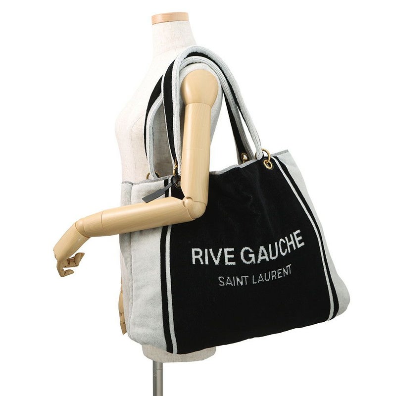 サンローランパリ トートバッグ リヴ・ゴーシュ RIVE GAUCHE タオルトート 735067 SAINT LAURENT PARIS 黒 白