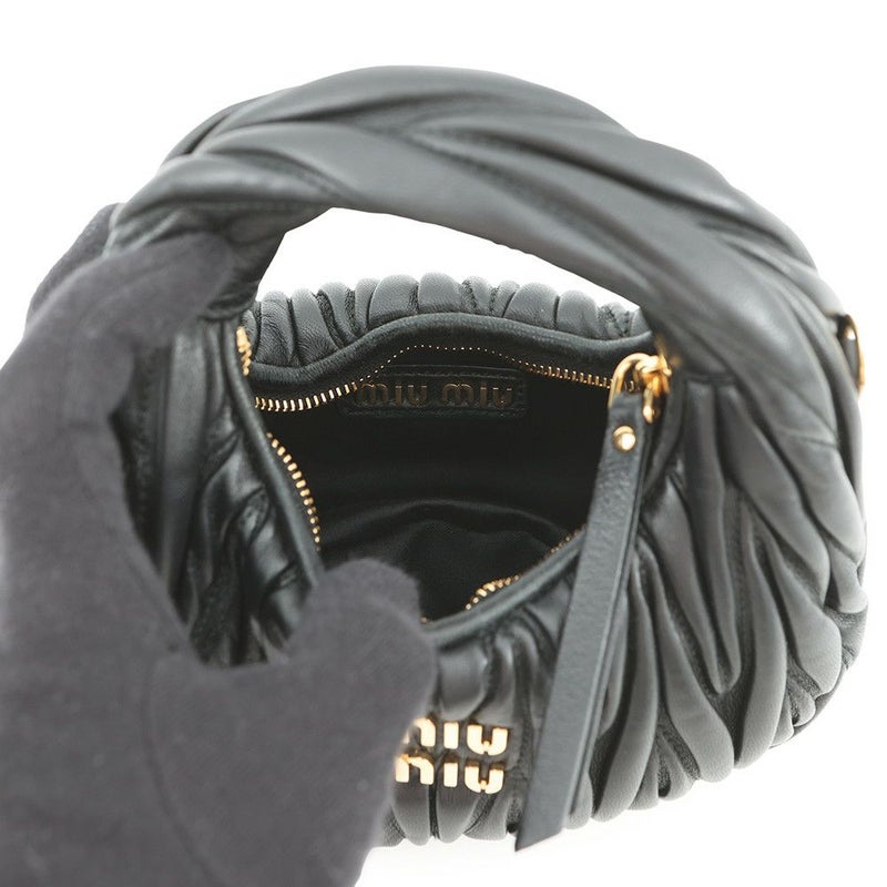 ミュウミュウ ハンドバッグ マテラッセ ワンダー ホーボーバッグ レザー 5BC125 MIUMIU 2way 黒