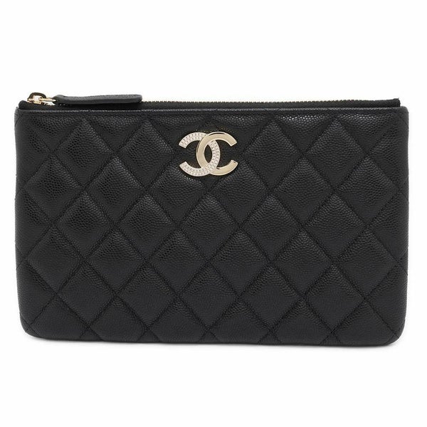 シャネル ポーチ ココマーク マトラッセ スモール キャビアスキン ラインストーン AP4190 CHANEL 黒