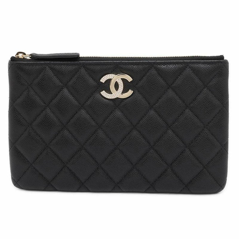 シャネル ポーチ ココマーク マトラッセ スモール キャビアスキン ラインストーン AP4190 CHANEL 黒