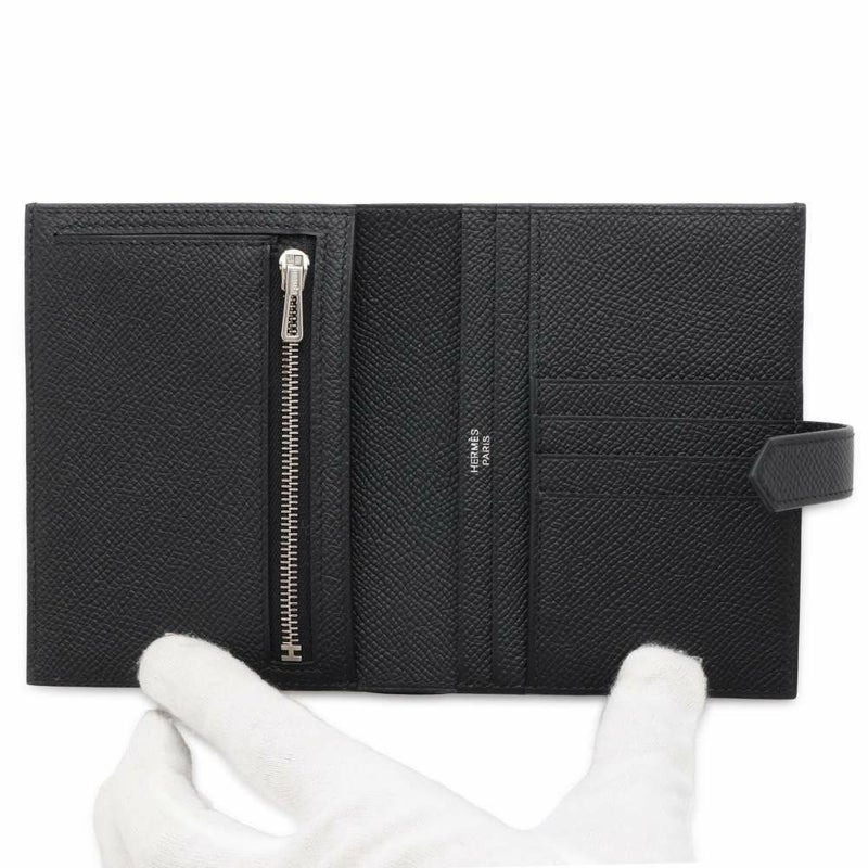 エルメス 二つ折り財布 ベアンコンパクト ブラック/シルバー金具 エプソン B刻印 黒