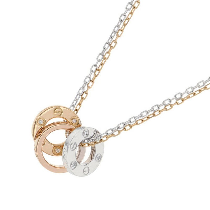 カルティエ ネックレス LOVE ネックレス ダイヤモンド 6P 計0.01ct K18PG/K18WG B7219700 ラブサークル スリーフープ ペンダント