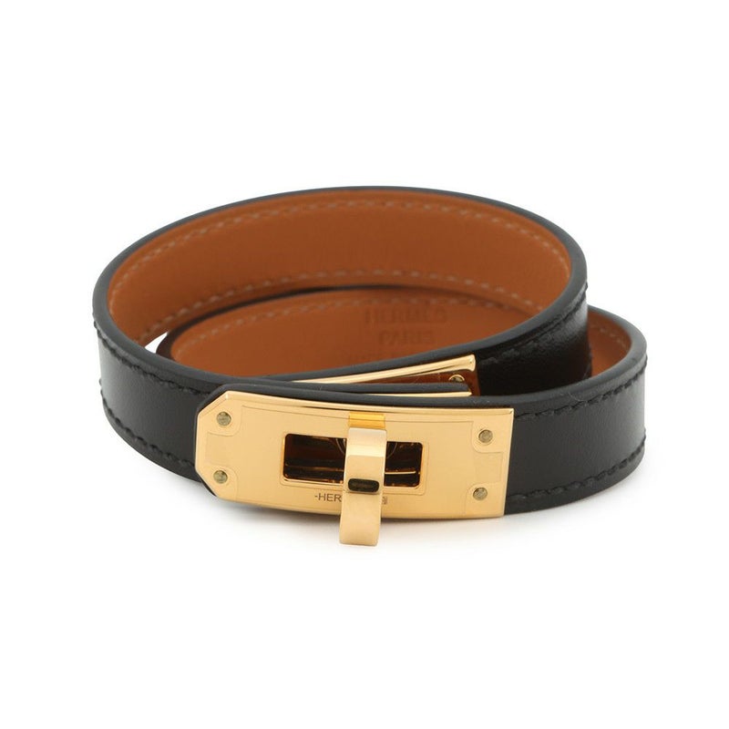 エルメス ブレスレット ケリー ドゥブルトゥール ブラック/ゴールド金具 ボックスカーフ B刻印 サイズT2 黒