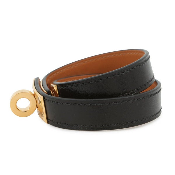 エルメス ブレスレット ケリー ドゥブルトゥール ブラック/ゴールド金具 ボックスカーフ B刻印 サイズT2 黒