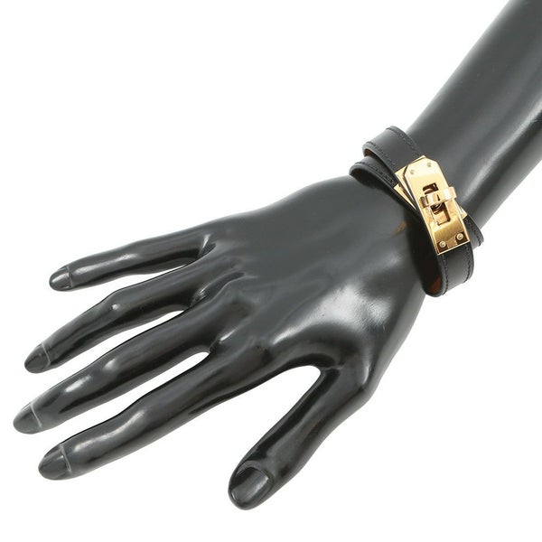 エルメス ブレスレット ケリー ドゥブルトゥール ブラック/ゴールド金具 ボックスカーフ B刻印 サイズT2 黒