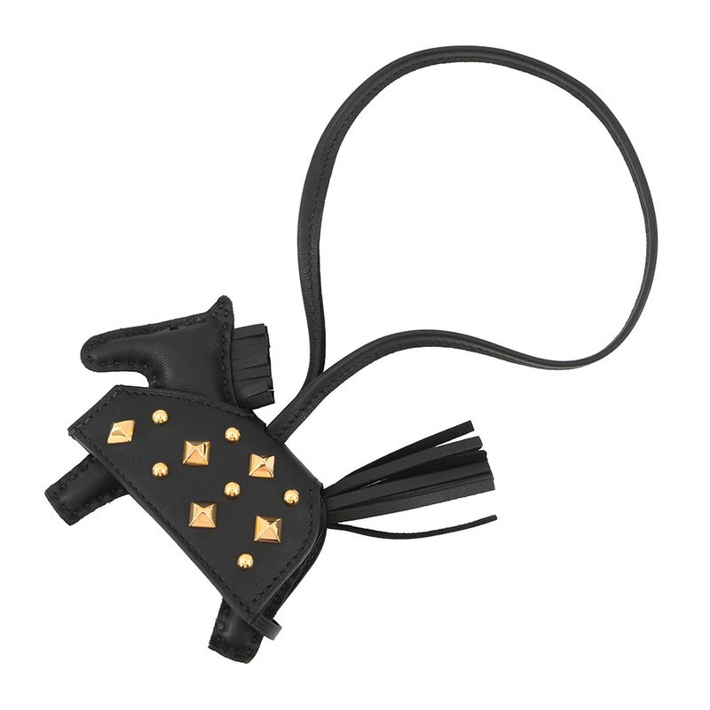 エルメス バッグチャーム ロデオPM ロベオ ロック ブラック/ゴールド金具 ラムスキン K刻印 黒