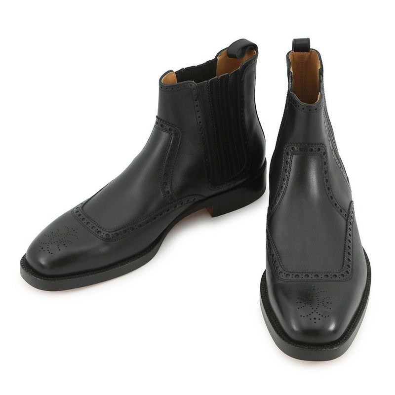 エルメス ブーツ サイドゴア パンチング レザー メンズサイズ43 HERMES 靴 黒