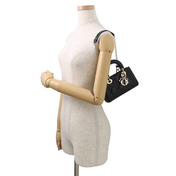 ディオール ハンドバッグ Lady D-JOY カナージュ マイクロ ラムスキン S0910ONGE Christian Dior 3way 黒