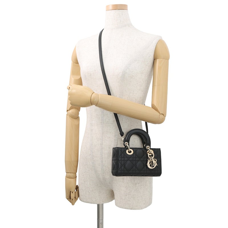 ディオール ハンドバッグ Lady D-JOY カナージュ マイクロ ラムスキン S0910ONGE Christian Dior 3way 黒