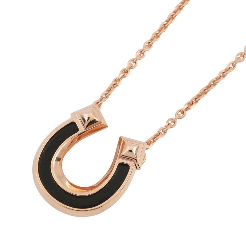 エルメス ネックレス ジョケット PM ブラック/ピンクゴールド金具 メタル/エプソン HERMES アクセサリー 黒