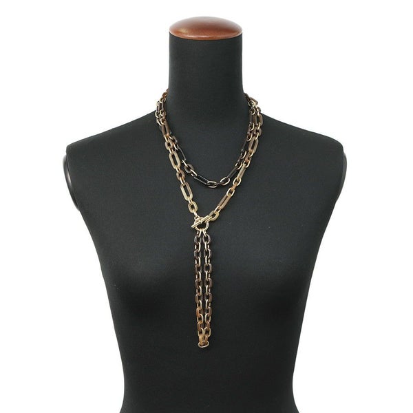 エルメス ロングネックレス レジーユ バッファローホーン/メタル HERMES Wチェーン アクセサリー