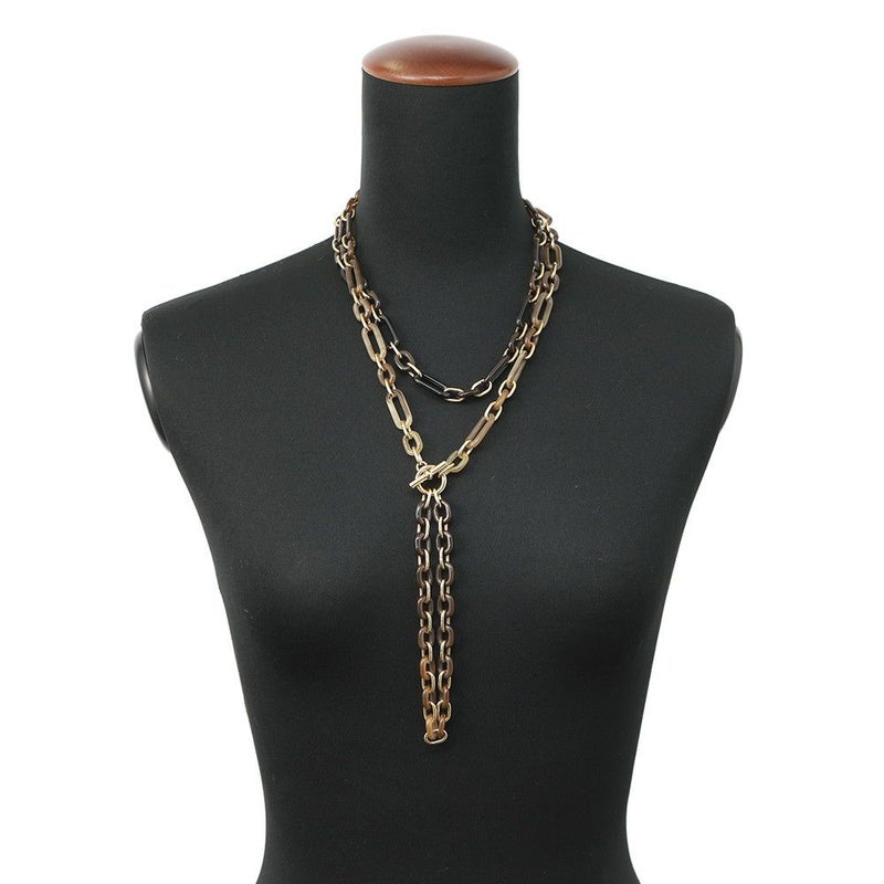 エルメス ロングネックレス レジーユ バッファローホーン/メタル HERMES Wチェーン アクセサリー