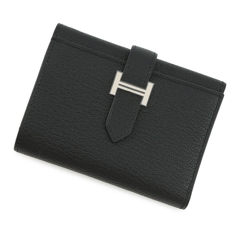 エルメス 三つ折り財布 ベアンコンビネ ブラック/シルバー金具 シェブルミゾル B刻印 HERMES 財布 黒