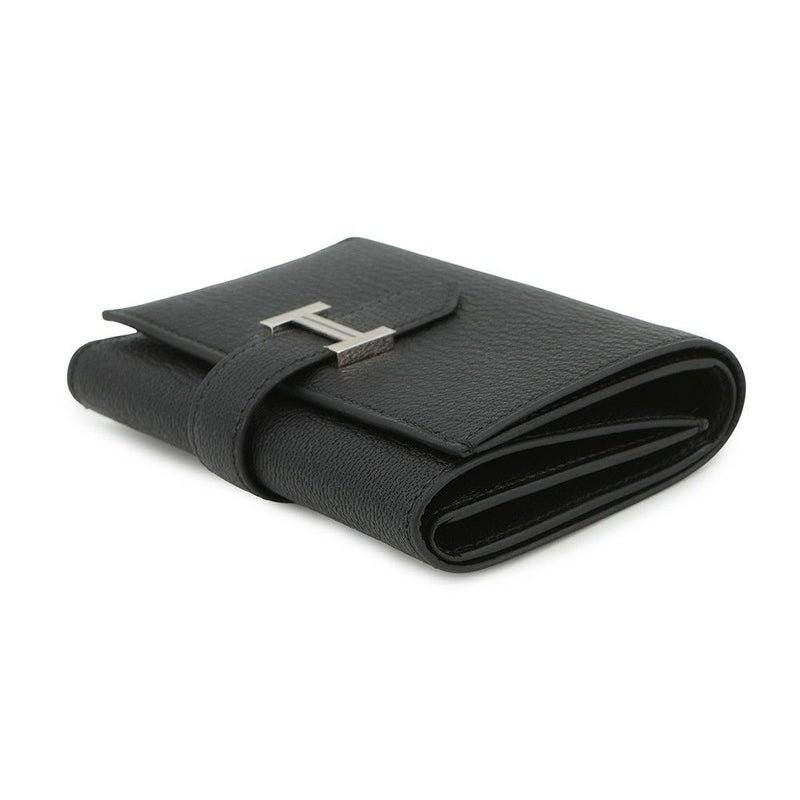 エルメス 三つ折り財布 ベアンコンビネ ブラック/シルバー金具 シェブルミゾル B刻印 HERMES 財布 黒