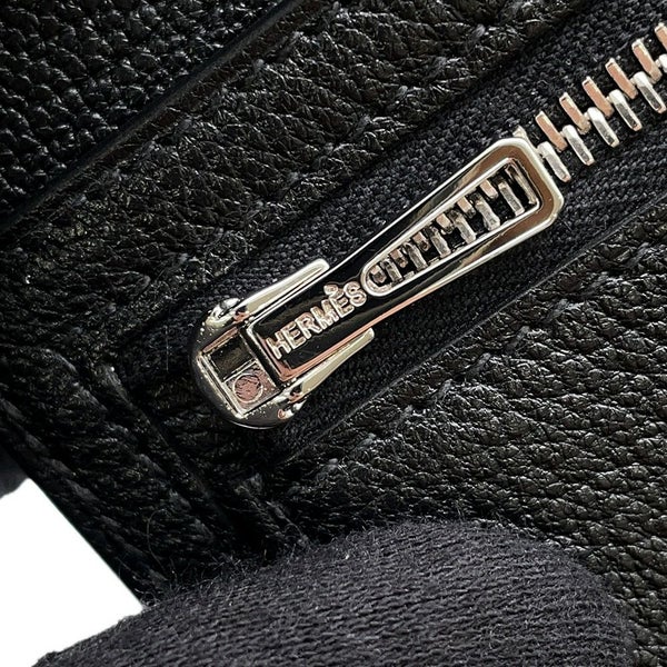 エルメス 三つ折り財布 ベアンコンビネ ブラック/シルバー金具 シェブルミゾル B刻印 HERMES 財布 黒