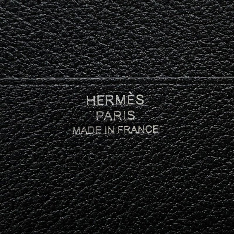 エルメス 三つ折り財布 ベアンコンビネ ブラック/シルバー金具 シェブルミゾル B刻印 HERMES 財布 黒