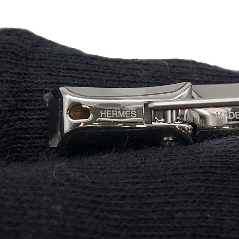 エルメス ピアス ジョケット PM ブラック/シルバー金具 ボックスカーフ/メタル HERMES アクセサリー 黒