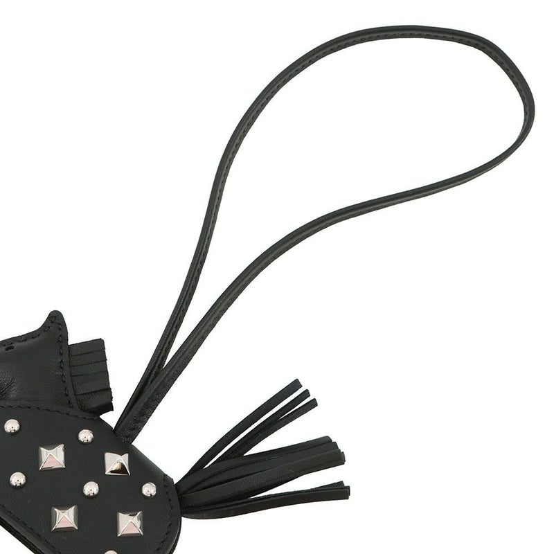 エルメス バッグチャーム ロデオPM ロベオ ロック ブラック/シルバー金具 ラムスキン K刻印 黒