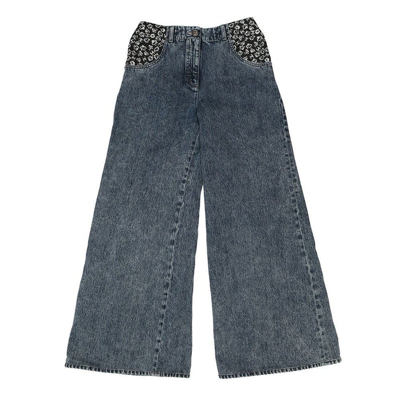 シャネル パンツ カメリア プリント ウォッシュド デニムパンツ コットン レディースサイズ36 P70188 CHANEL ボトムス