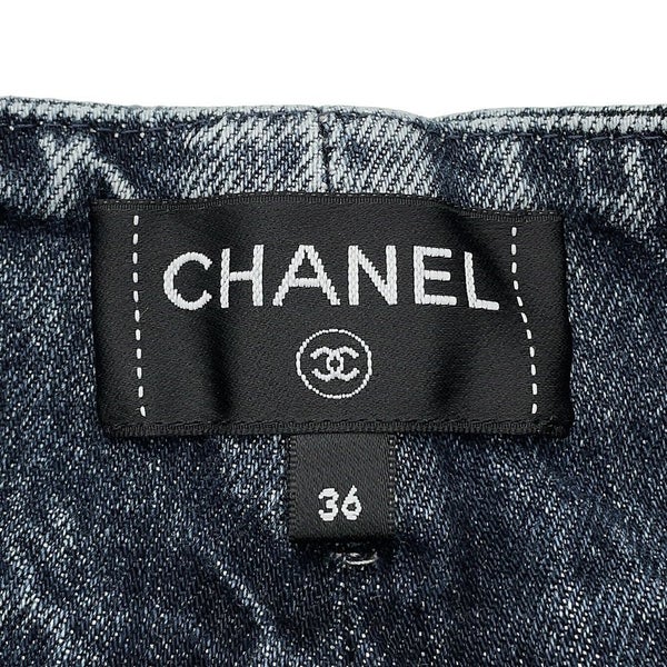 シャネル パンツ カメリア プリント ウォッシュド デニムパンツ コットン レディースサイズ36 P70188 CHANEL ボトムス