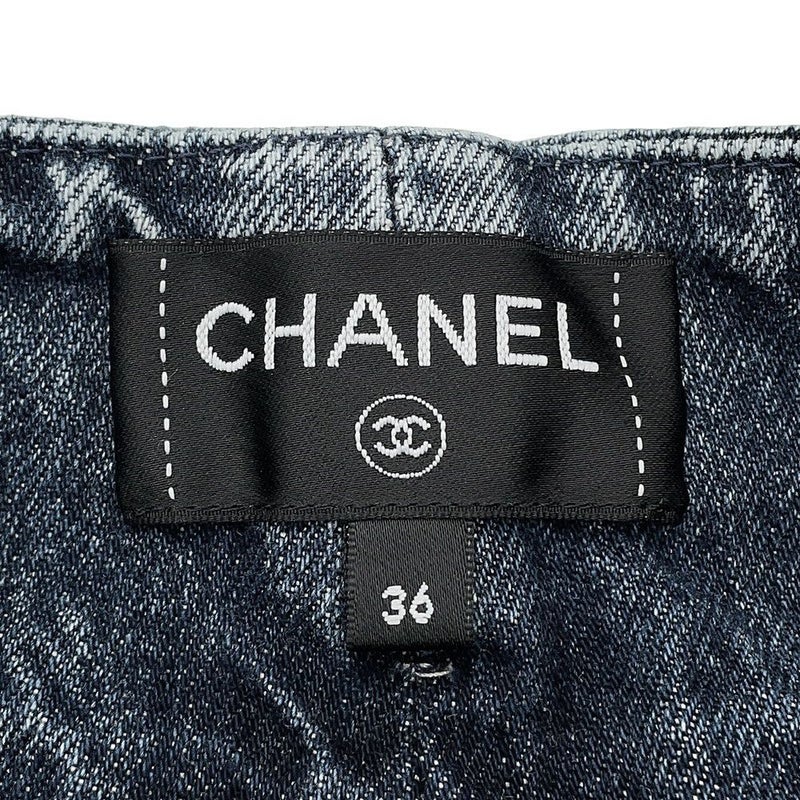 シャネル パンツ カメリア プリント ウォッシュド デニムパンツ コットン レディースサイズ36 P70188 CHANEL ボトムス