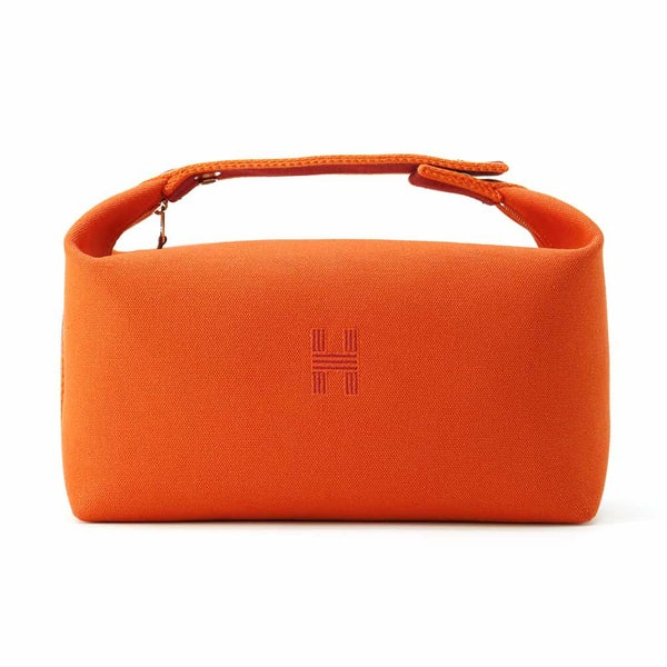 ルメス ポーチ ブリッド・ア・ブラックGM オレンジ/ボルドー シルバー金具 コットン HERMES 小物入れ