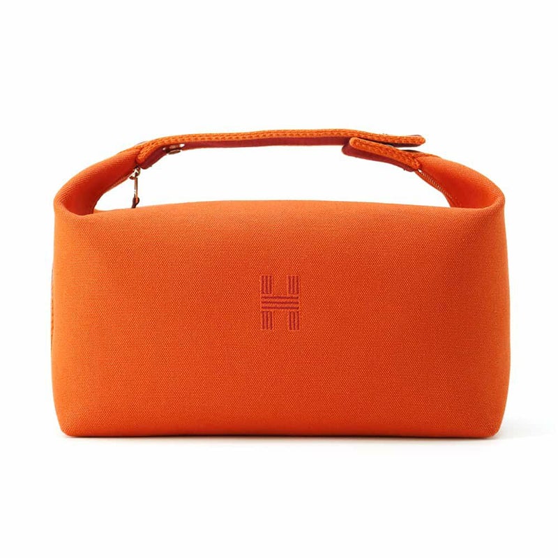 ルメス ポーチ ブリッド・ア・ブラックGM オレンジ/ボルドー シルバー金具 コットン HERMES 小物入れ