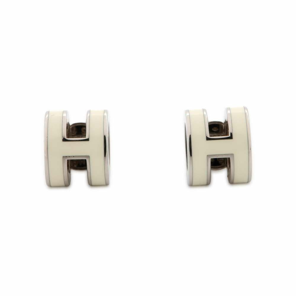 HERMES ホワイト ポップアッシュHピアス エルメス ピアス ミニ・ポップアッシュ ホワイト/シルバー金具 H